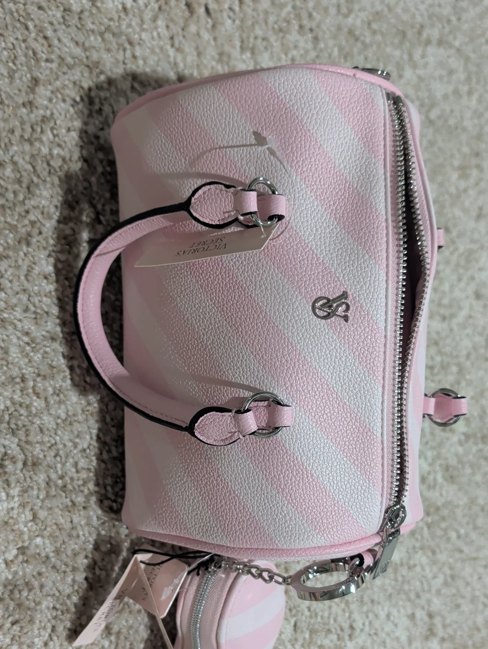 Pink Striped Dome Satchel Handbag - Women's Pink Bag